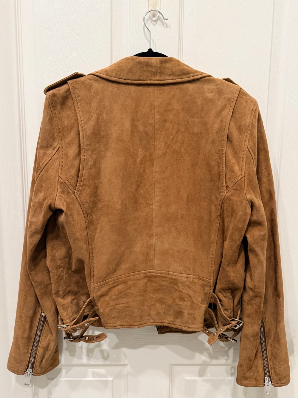 Walter Baker 100% Goat Suede Moto Jacket XL Camel Tan Leather Biker Silver View 2